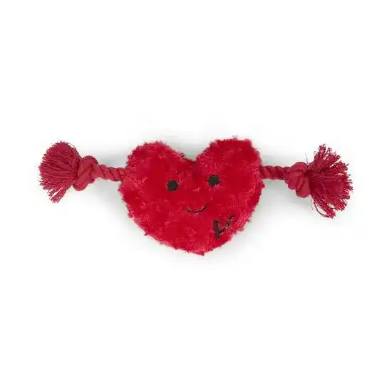 Petface Buddies Hughie Heart Plush with Rope Valentines Dog Toy 18388