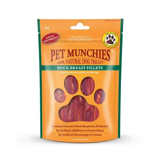 Pet Munchies 100% Natural Duck Breast Fillets Dog Treats 80g Packs 10672