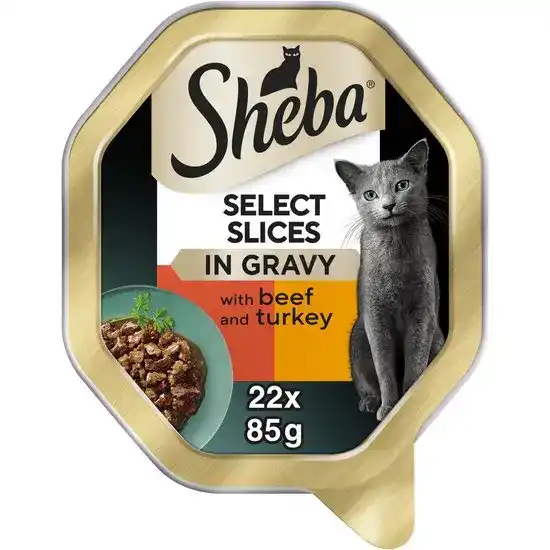 Sheba Select Slices Adult Wet Cat Food Beef and Turkey in Gravy 22 x 85g Trays 17954