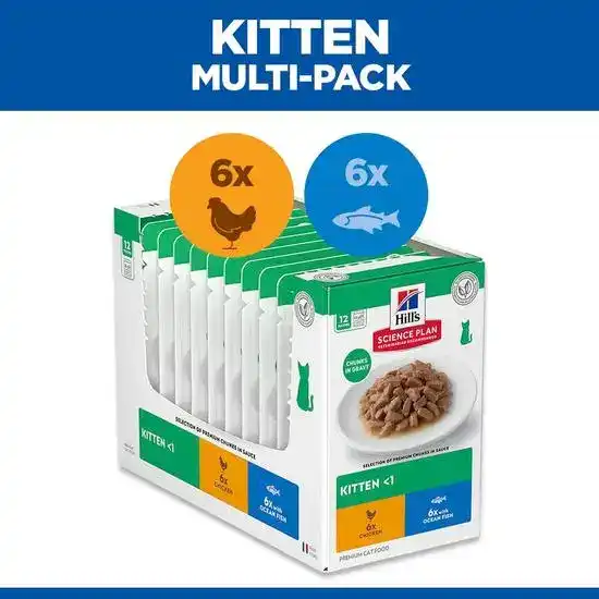 Hill's SCIENCE PLAN Kitten Wet Cat Food Multipack with Chunks in Gravy with Chicken & Ocean Fish 85g Pouches 2349