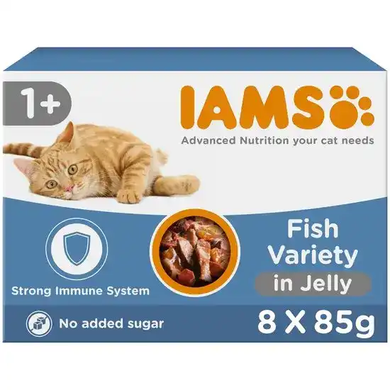 Iams Adult Wet Cat Food Sea Collection in Jelly 8 x 85g Pouches 18139