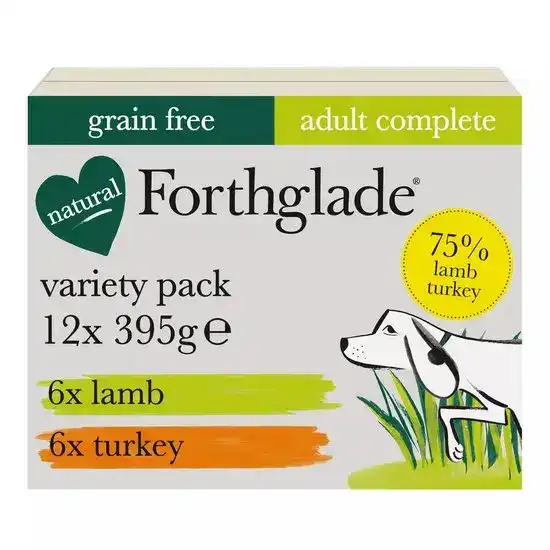 Forthglade Grain Free Complete Adult Wet Dog Food Lamb & Turkey Variety Pack 12 x 395g Trays 17557