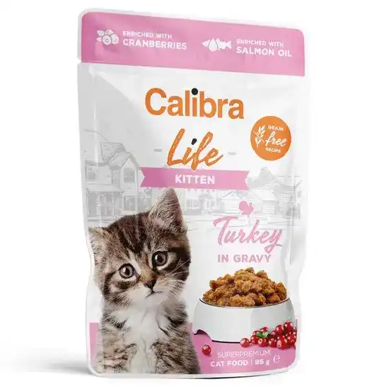 Calibra Life Kitten Wet Cat Food Turkey in Gravy 28 x 85g Pouches 16910