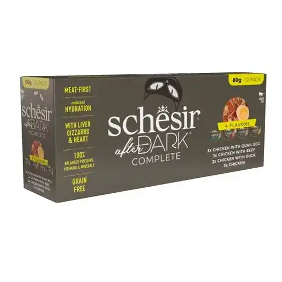 Schesir After Dark Complete Adult Wet Cat Food in Broth Variety Pack 12 x 80g Tins 16874