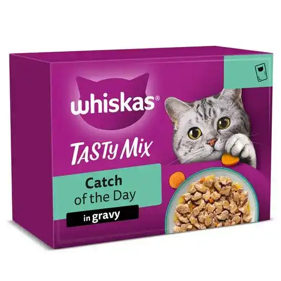 Whiskas 1+ Adult Wet Cat Food Catch Of The Day in Gravy 48 x 85g Pouches 17945