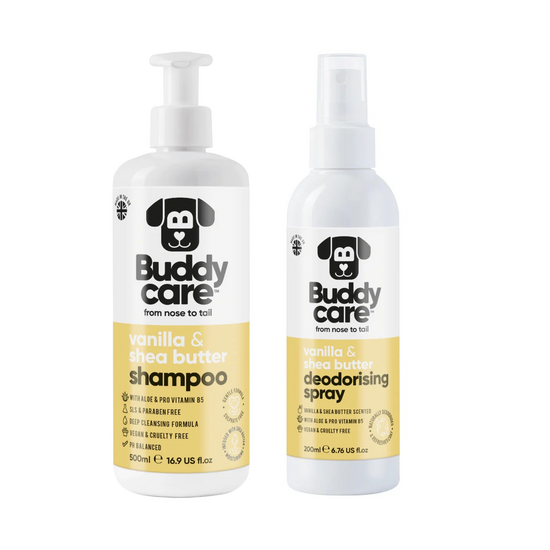 Buddycare Vanilla and Shea Butter Dog Grooming Bundle: Shampoo and Deodorising S 20784
