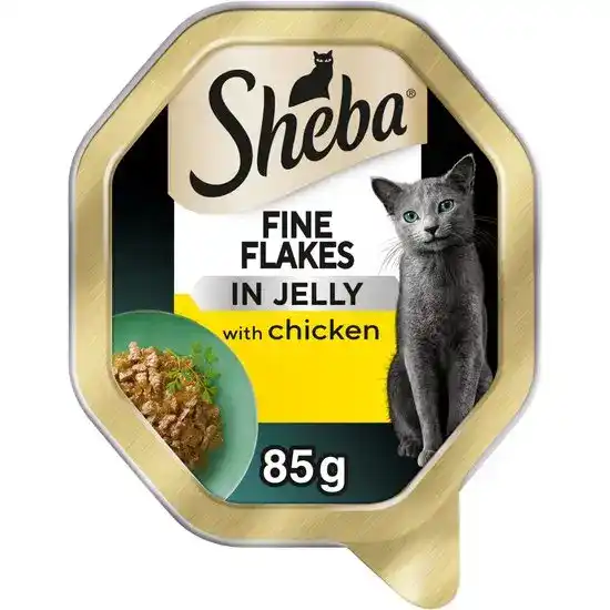 Sheba Fine Flakes Adult Wet Cat Food with Chicken in Jelly 22 x 85g Trays 17976