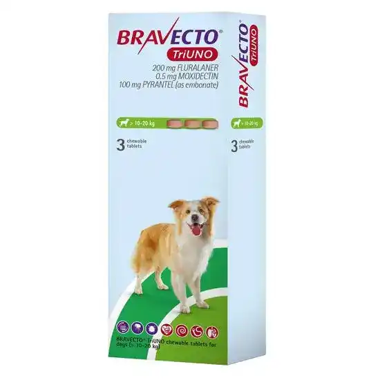 BRAVECTO TriUNO Chewable Tablets for Dogs 200mg (10kg-20kg) 19035