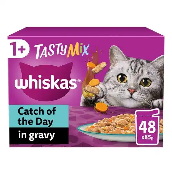 Whiskas 1+ Adult Wet Cat Food Catch Of The Day in Gravy 48 x 85g Pouches 17945