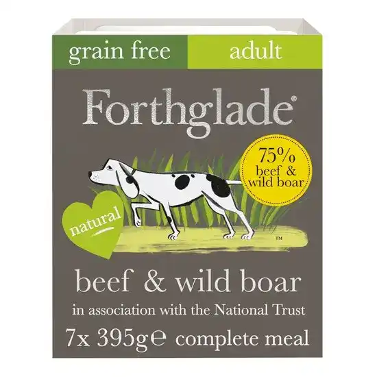 Forthglade Grain Free Complete Adult Wet Dog Food Gourmet Beef & Wild Boar 7 x 395g Trays 17625
