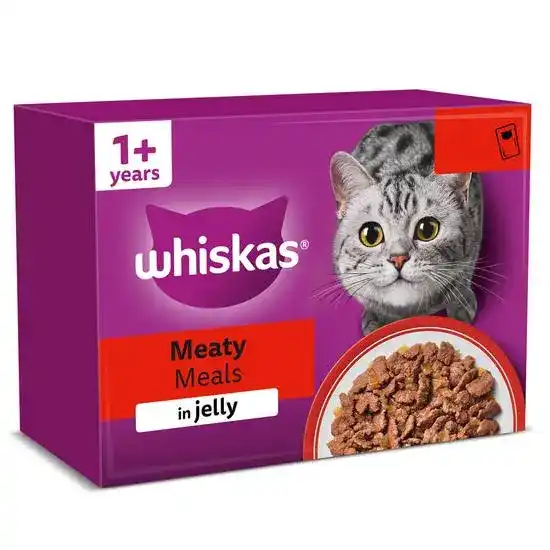 Whiskas 1+ Adult Wet Cat Food Meaty Meals in Jelly 48 x 85g Pouches 17947