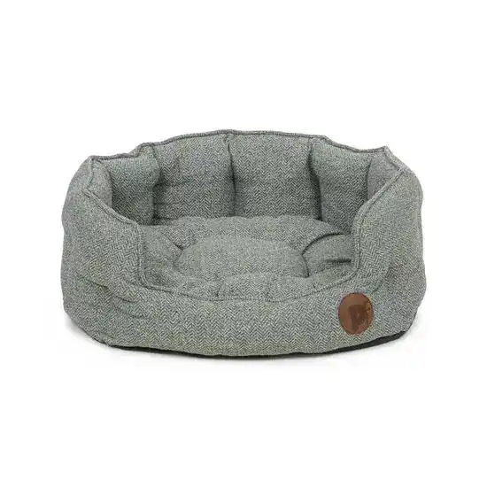 Petface Low Oval Dog Bed Sage Green Herringbone 18434
