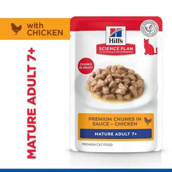 Hill's SCIENCE PLAN Mature Adult Wet Cat Food with Chunks in Gravy with Chicken 12 x 85g Pouches 15920