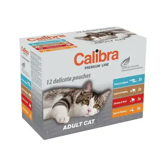 Calibra Premium Line Adult Wet Cat Food Chunks in Gravy Multipack 12 x 100g Pouc 18026
