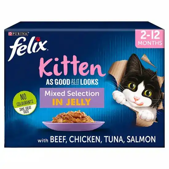 Felix Kitten Wet Cat Food Mixed Selection in Jelly with Beef