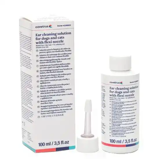 Covetrus Ear Cleaning Solution with Flexi Nozzle for Cats & Dogs 100ml Bottle 16428