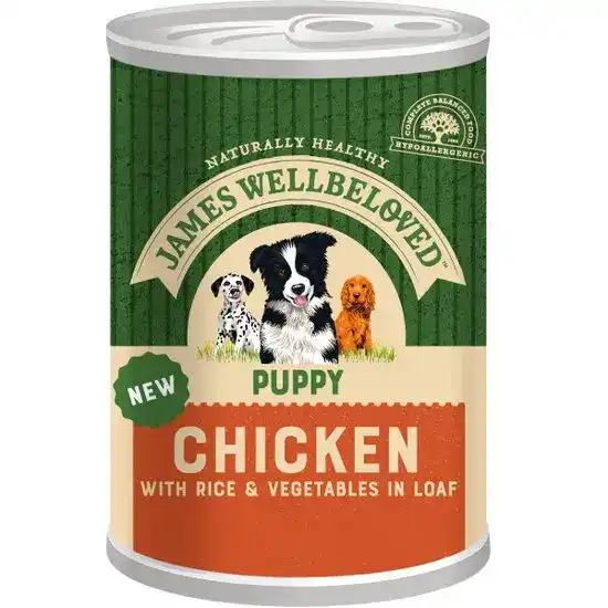James Wellbeloved Puppy Wet Dog Food Chicken with Rice & Vegetables in Loaf 12 x 400g Cans 16069