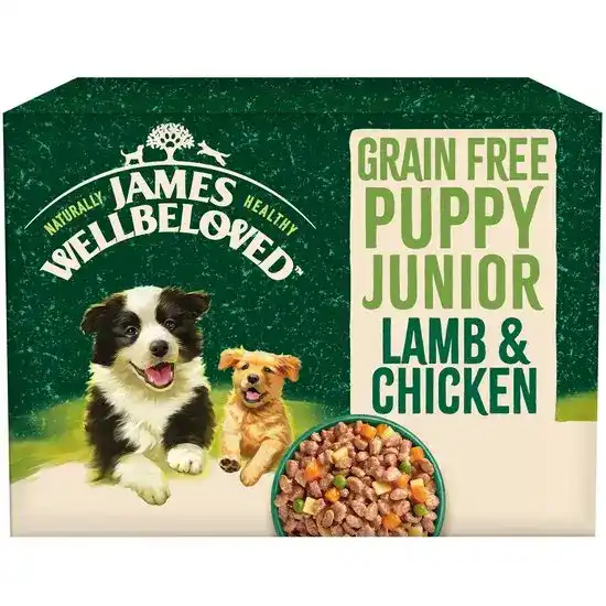 James Wellbeloved Grain Free Puppy & Junior Wet Dog Food with Lamb & Chicken in Gravy 90g Pouches 16961
