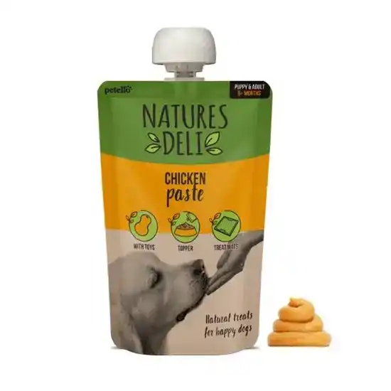 Natures Deli Treat Paste Pouches with Chicken for Puppies and Dogs 100g Pouches 16641