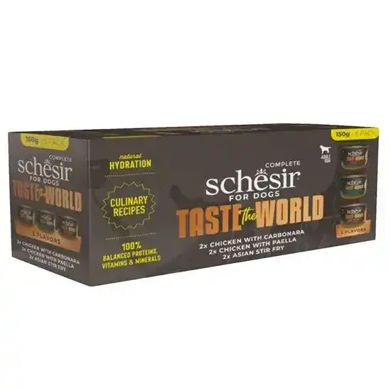 Schesir Taste the World Complete Adult Wet Dog Food in Broth Variety Pack 6 x 150g Cans 16876