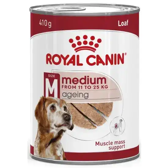 ROYAL CANIN Medium Breed Senior Ageing 7+ Wet Dog Food Loaf 12 x 410g Cans 17787