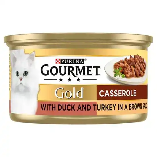 GOURMET Gold Casserole in Gravy Duck and Turkey Wet Cat Food 12 x 85g Tins 18354
