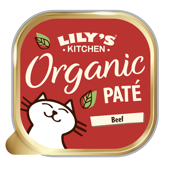 Lily's Kitchen Organic Adult Wet Cat Food Pate with Beef 19 x 85g Alutrays 17654
