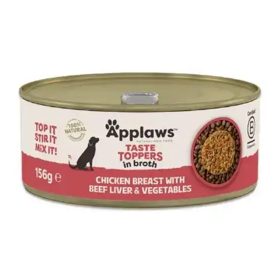 Applaws Taste Toppers Wet Dog Food Chicken Breast with Beef Liver & Veg in Broth 12 x 156g Tins 16379