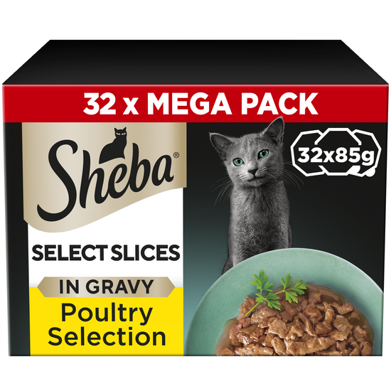 Sheba Select Slices Adult Wet Cat Food Poultry Collection in Gravy 32 x 85g Trays 17953