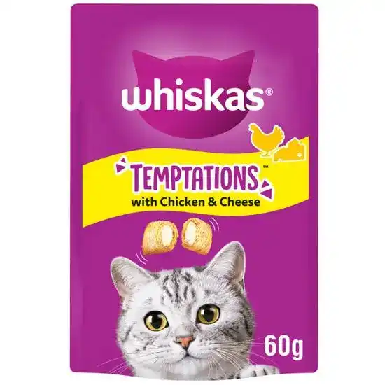 Whiskas Temptations Adult Cat Treats with Chicken & Cheese 6 x 60g Packs 18423