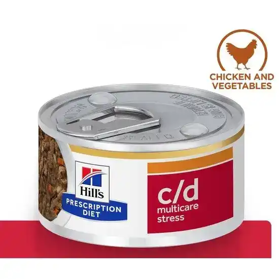 Hill's PRESCRIPTION DIET c/d Urinary Care Multicare Stress Wet Cat Food Stew with Chicken & Added Vegetables 82g Tins 15959