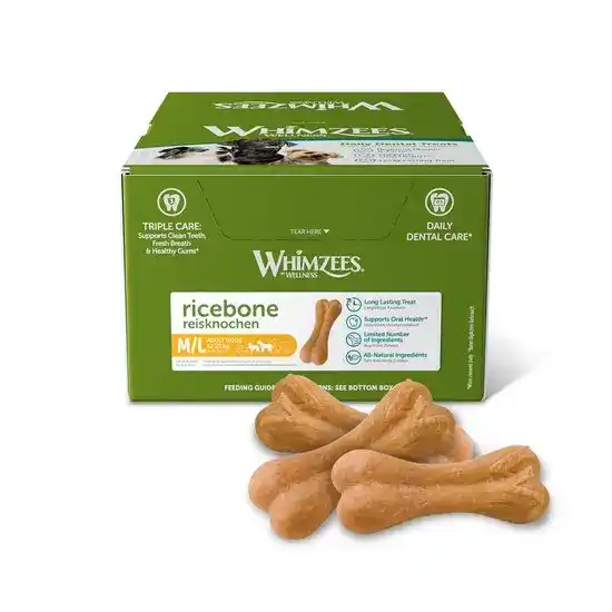 Whimzees Rice Bone Dental Treats for Dogs 50 Pieces 11378