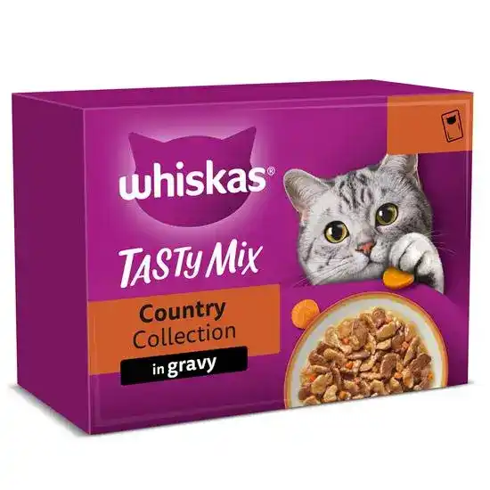 Whiskas 1+ Adult Wet Cat Food Tasty Mix Country Collection in Gravy 48 x 85g Pouches 17943