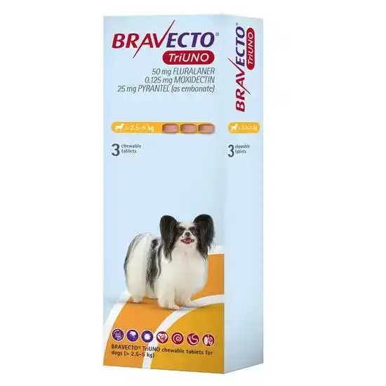 BRAVECTO TriUNO Chewable Tablets for Dogs 50mg (2.5kg-5kg) 19033