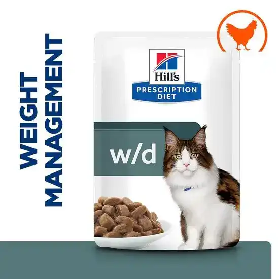 Hill's PRESCRIPTION DIET w/d Multi-Benefit Wet Cat Food with Chunks in Gravy with Chicken 48 x 85g Pouches 15881