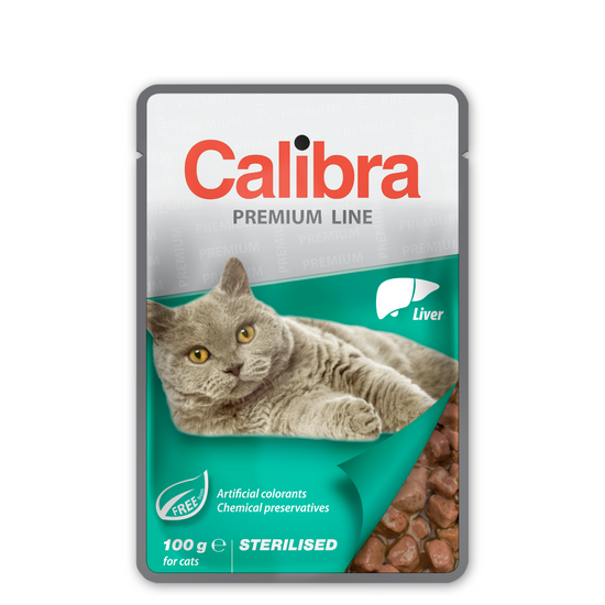 Calibra Premium Line Adult Sterilised Wet Cat Food Liver in Gravy 24 x 100g Pouc 18031