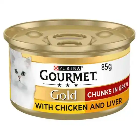 GOURMET Gold Chunks in Gravy Chicken and Liver Wet Cat Food 12 x 85g Tins 18353