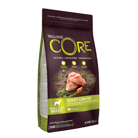 Wellness Core Medium & Large Breed Adult Low Fat Dry Dog Food Turkey 17033
