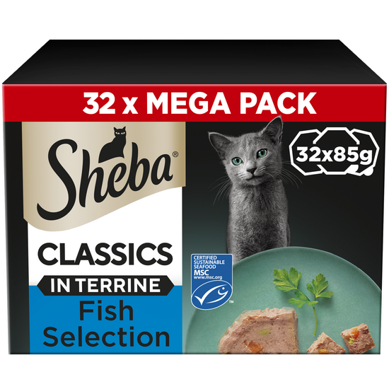 Sheba Classics Adult Wet Cat Food Ocean Fish Collection in Terrine 32 x 85g Trays 17982