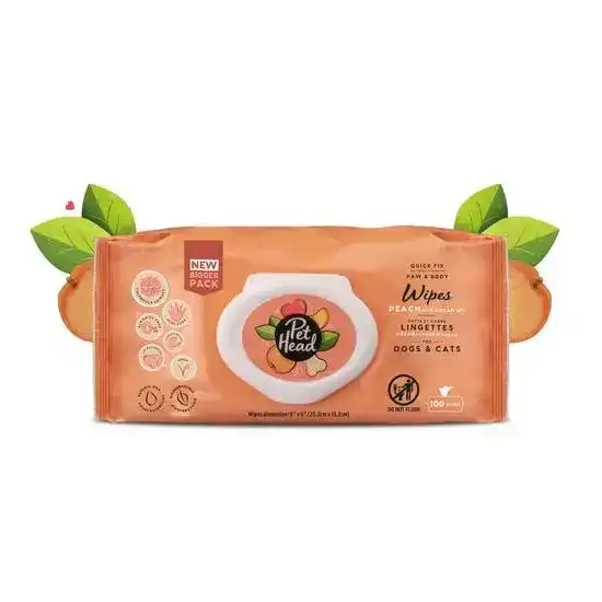 Pet Head Quick Fix Paw and Body Wipes for Dogs and Cats with Peach and Aloe Vera 7776