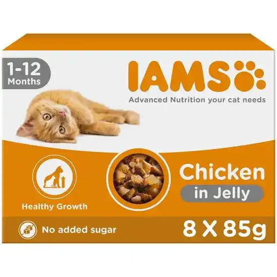 Iams Kitten Wet Cat Food with Chicken in Jelly 8 x 85g Pouches 18134