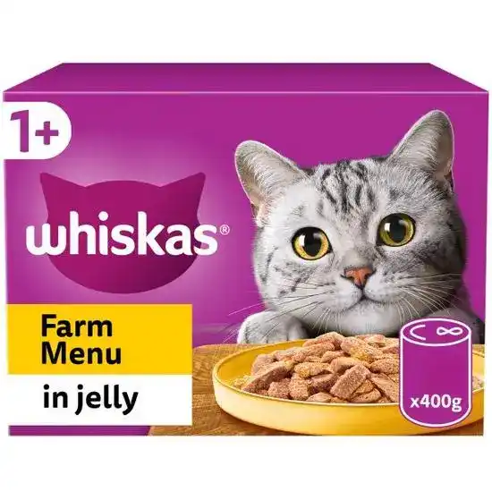 Whiskas 1+ Adult Wet Cat Food Farm Menu in Jelly 400g Cans 18400