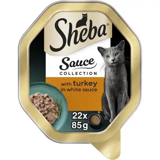 Sheba Sauce Collection Adult Wet Cat Food with Turkey in White Sauce 22 x 85g Trays 17957
