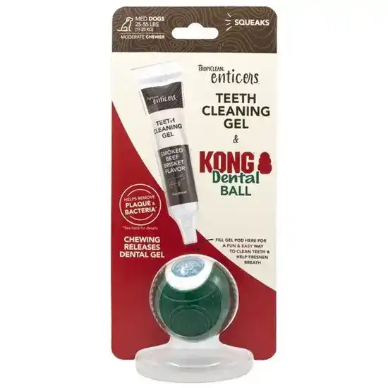 TropiClean Enticers Dental Ball Kit for Medium Dogs Smoked Beef Brisket Flavour 1 x 29.6ml 18054