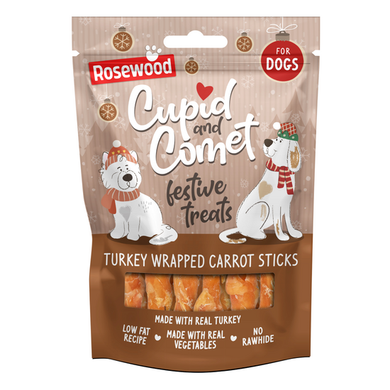 Rosewood Cupid & Comet Christmas Turkey Wrapped Carrot Twist Dog Treats 1 x 100g 19893