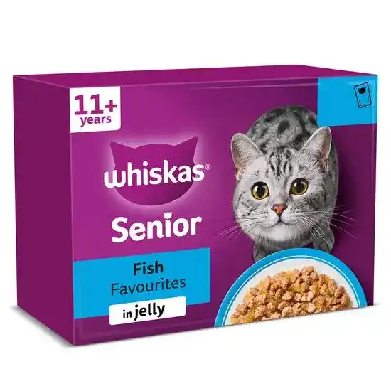 Whiskas 11+ Senior Wet Cat Food Fish Favourites in Jelly 85g Pouches 18397