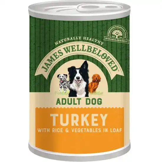 James Wellbeloved Adult Wet Dog Food Turkey with Rice & Vegetables in Loaf 12 x 400g Cans 16025