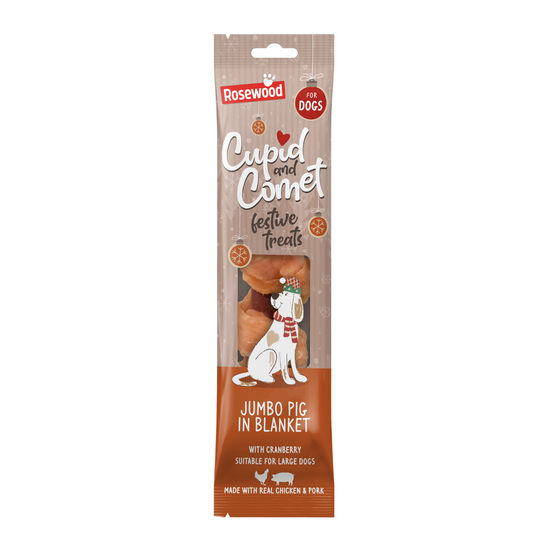 Rosewood Cupid & Comet Christmas Jumbo Pig in Blanket Dog Treat 1 x 90g 19894
