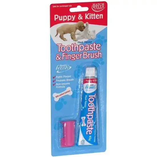 Hatchwells Denti Fresh Toothpaste & Finger Brush Kit for Puppies & Kittens 1 Pack 18108