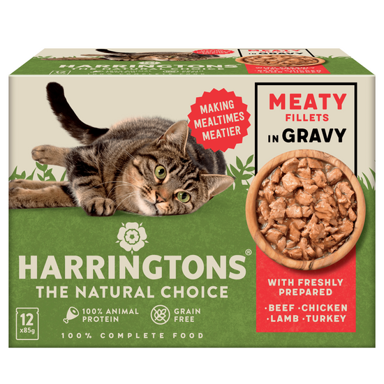 Harringtons Grain Free Adult Wet Cat Food Meaty Selection in Gravy 12 x 85g Pouches 18058